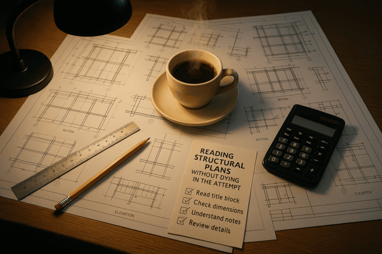 Planos estructurales para construcción, documentos de ingeniería y diseño arquitectónico.