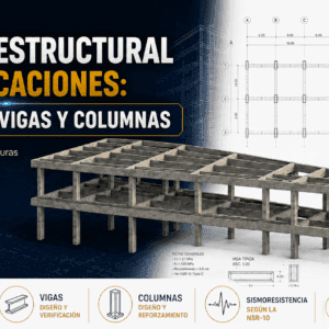 Planos y estructura de pórticos, vigas y columnas para edificaciones.